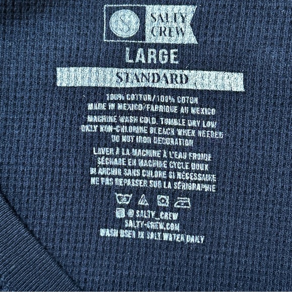 Salty Crew Men’s Size Large Waffleknit Navy Sweatshirt Thermal Yellow Logo - Picture 7 of 10